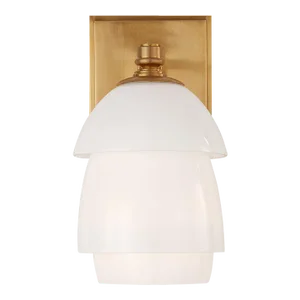Thomas O'Brien for Visual Comfort Signature Whitman Small Sconce in Hand-Rubbed Antique Brass with White Glass Shade