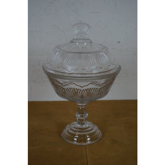 Antique Victorian Eapg Pressed Glass Large Covered Compote Clear Scalloped For Sale - Image 4 of 10