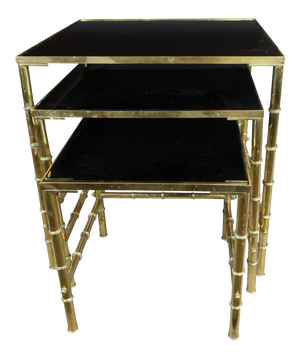 1960s Faux Bamboo Nesting Tables With Amethyst Glass - Set of 3