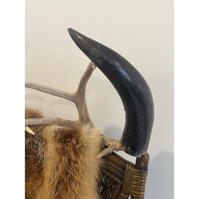 Wood 1960s Adirondack Teddy Bear Armchair Real Fox Fur Antlers Teddy Bears For Sale - Image 7 of 7