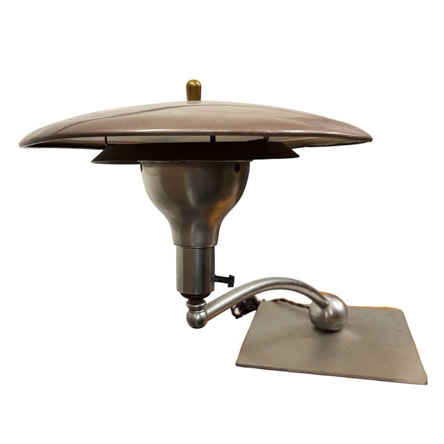 1950s Mid-Century Modern m.g. Wheeler "Sight Light" Brushed Steel Table Lamp W/ Enamel Shade For Sale - Image 4 of 8