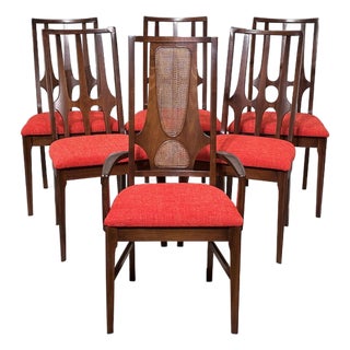 Restored Vintage Broyhill Brasilia Walnut and Cane Dining Chairs Set of 6 For Sale