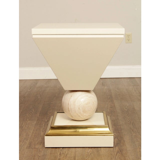 White 1990s Post Modern Lacquered Pedestal Stand With Travertine Sphere For Sale - Image 8 of 13