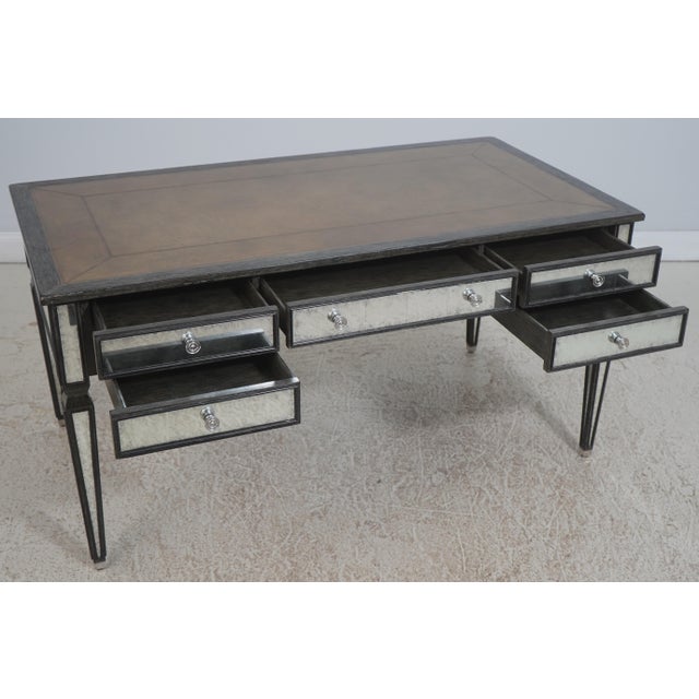 French Theodore Alexander Louis XVI Mirrored Leather Top Writing Desk For Sale - Image 3 of 18