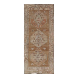 Vintage Turkish Kars Gallery Runner With Geometric Medallions in Soft Earth Tone For Sale