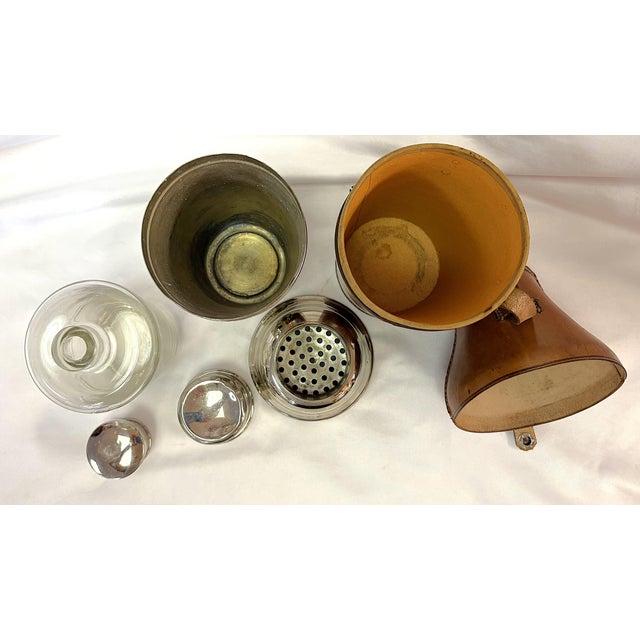 Traditional 1930's German Travel Nesting Cocktail Shaker Set With Leather Case and Glass Insert For Sale - Image 3 of 17