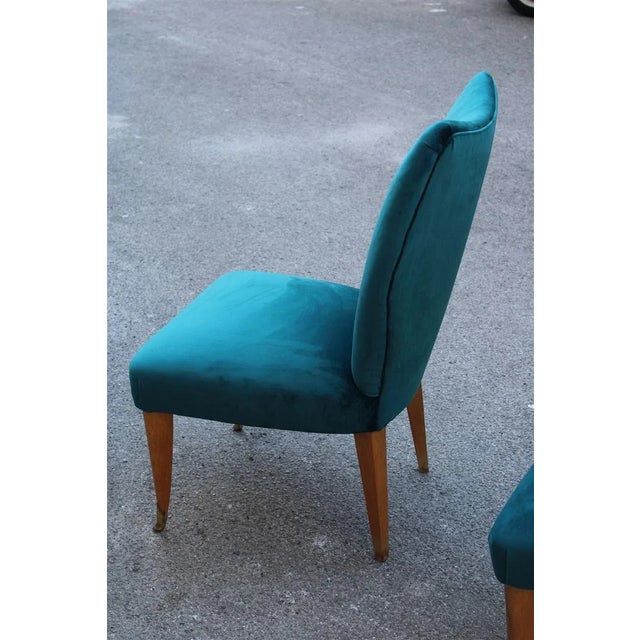 Mid-Century Modern Set of Italian Petrol Green Velvet Lounge Chairs, 1950s For Sale - Image 3 of 9