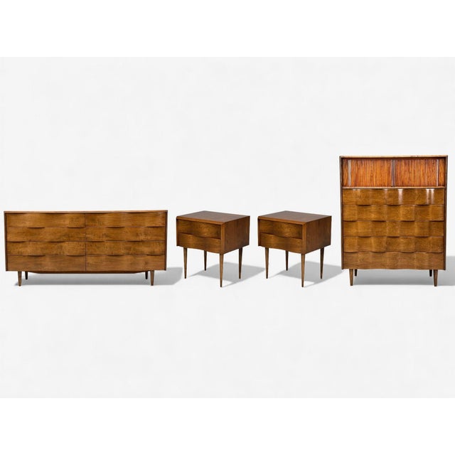 Edmond J Spence, Swedish Modern, Maple, Rare Wave Nightstands, 1950s, A Pair For Sale - Image 17 of 17