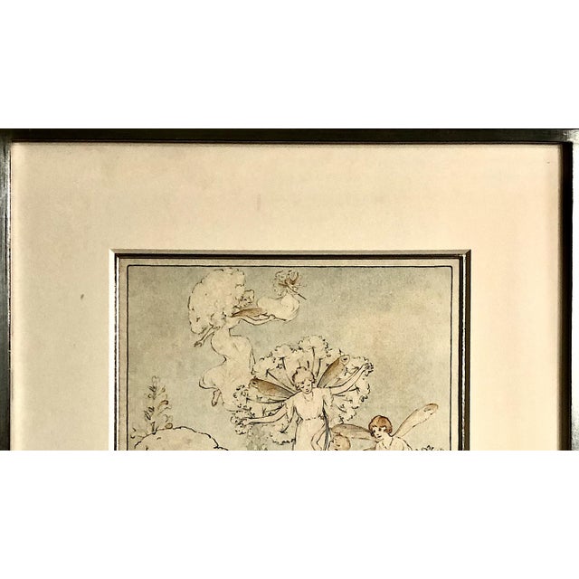 Art Nouveau Antique Art Nouveau Fairy and Flower Framed Original Watercolor For Sale - Image 3 of 7