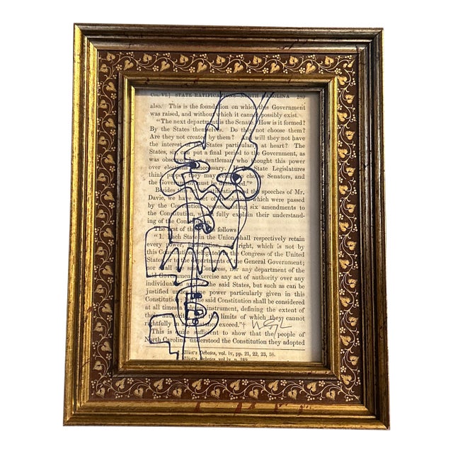 Contemporary Original Wayne Cunningham Abstract Marker Drawing on Vintage Book Page For Sale