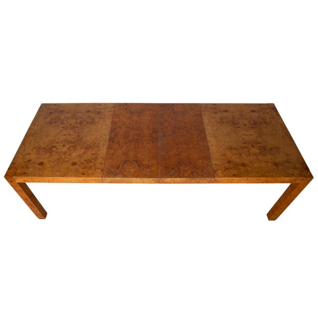 Milo Baughman Mid-Century Burl Wood Parsons Dining Table in the Style of Milo Baughman For Sale - Image 4 of 14