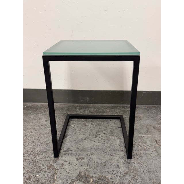 2010s Room & Board Parsons C-Shape Seafoam Glass Table For Sale - Image 5 of 12