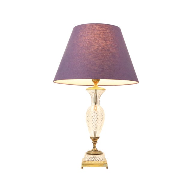 A large and rare Empire-style table lamp made of cut crystal, gilt bronze, and brass; dating from around the early 20th...
