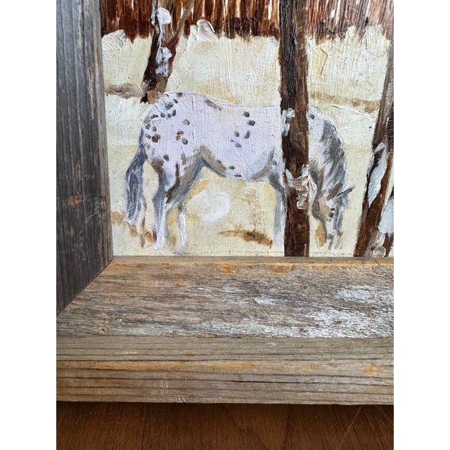 Ralph Lauren Vintage Original Oil Painting Horse in Snowy Landscape, Framed For Sale - Image 4 of 17