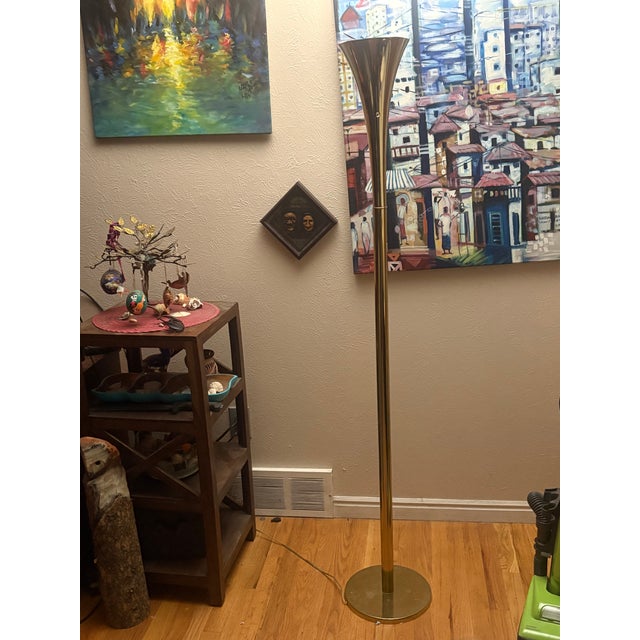Vintage 1960s Brass Trumpet Laurel Lamp Company Mid-Century Modern Brass Trumpet Torchiere Floor Lamp For Sale - Image 18 of 18
