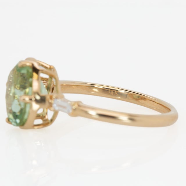2.6cts Green Tourmaline Ring With Natural Diamond Accents: Solid 14k Gold, 9x7mm For Sale In Columbus - Image 6 of 7