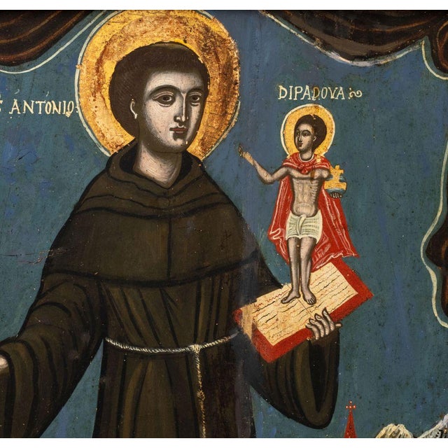 Traditional Byzantine Icon of Saint Anthony of Padua, 18th C. For Sale - Image 3 of 6