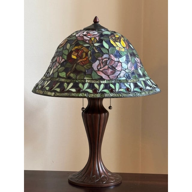 Late-20th Century Art Nouveau Tifffany-Style Stained Glass Table Lamp For Sale - Image 12 of 18
