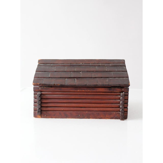 Antique Folk Art Log Cabin Sewing Box For Sale - Image 6 of 17