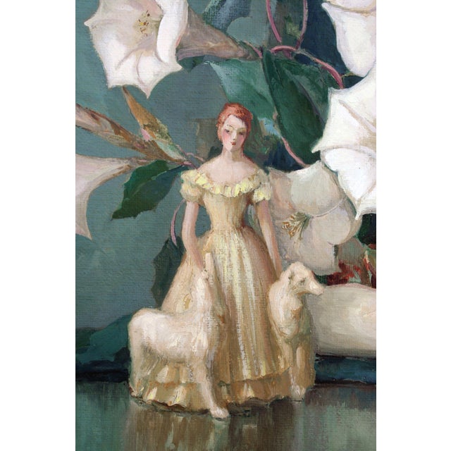 Mid-Century Art Deco Figurine W. Dogs & Lilies Still Life by Nell Walker Warner For Sale - Image 4 of 5