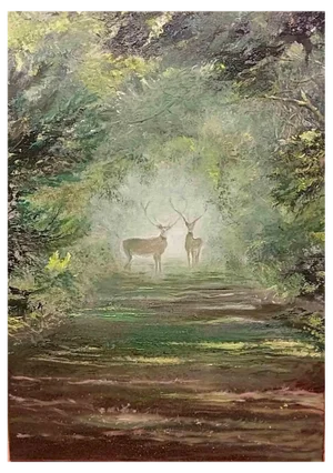 Elena Mardashova, Deers, Oil on Canvas, 2020