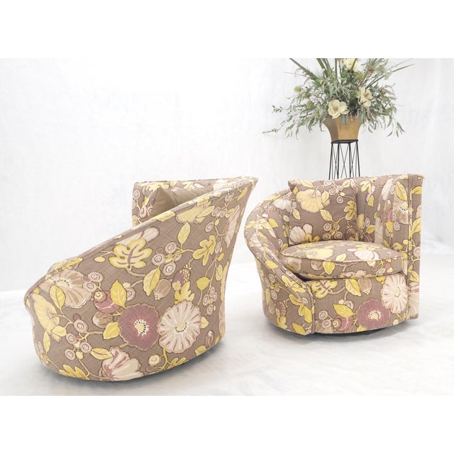 Pair Mid Century Modern Nautilus Lounge Fire Side Chairs Abstract Print Pattern For Sale - Image 10 of 15