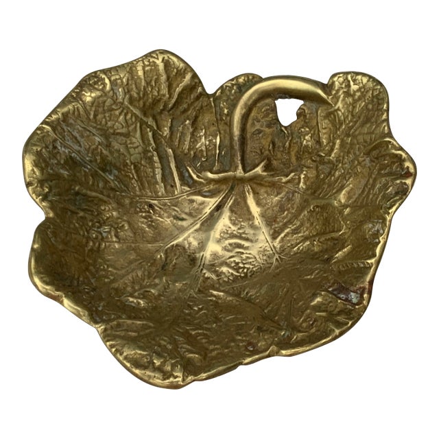 1940s Hollyhock Leaf Heavy Brass Dish For Sale