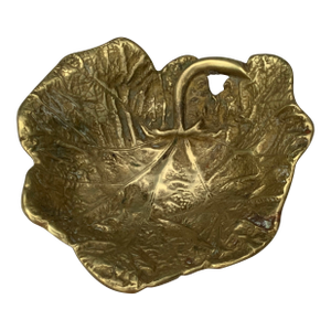 1940s Hollyhock Leaf Heavy Brass Dish