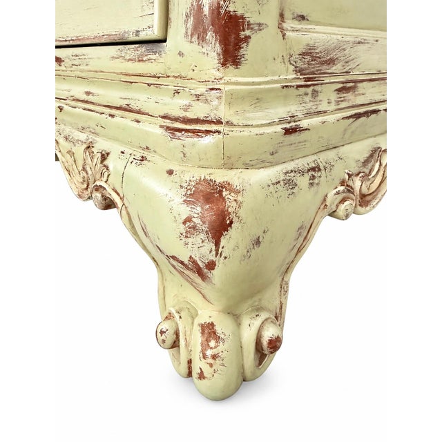 Late 20th Century Thomasville French Provincial Painted & Distressed Marble Top Bombe Commode For Sale - Image 11 of 13