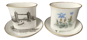 Mid 20th Century Two Mid-Century Royal Worcester Bone China Cigarette Holders With Small Plate - 4 Pieces