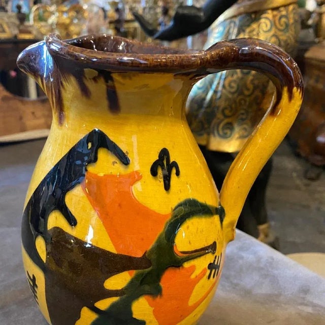 Yellow 1930s Yellow, Brown and Orange Futurist Ceramic Italian Jug For Sale - Image 8 of 13
