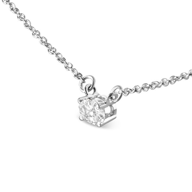14K White Gold 1/4 Cttw Lab Grown Oval Solitaire Diamond East West 18" Pendant Necklace (G-H Color, VS2-SI1 Clarity) For Sale - Image 4 of 6
