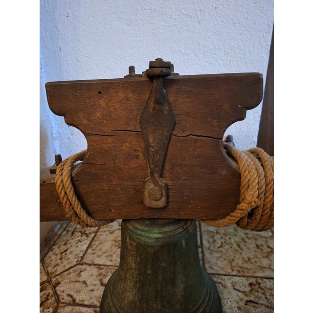 Antique Bronze Bell on Wooden Yoke and Wrought Iron Fittings, 1700s For Sale - Image 6 of 8