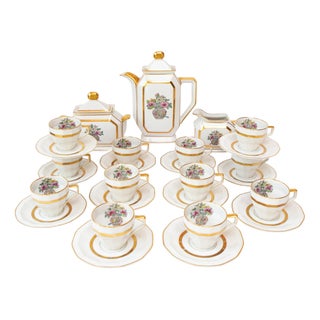 French Porcelain Coffee Service by Limoges Bernardaud, 1920, Set of 27 For Sale