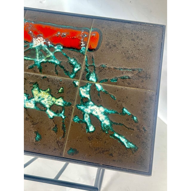 1950s Side Table Magazine Holder Attributed to Jacques Adnet With Lava Stones Tiles For Sale - Image 12 of 12