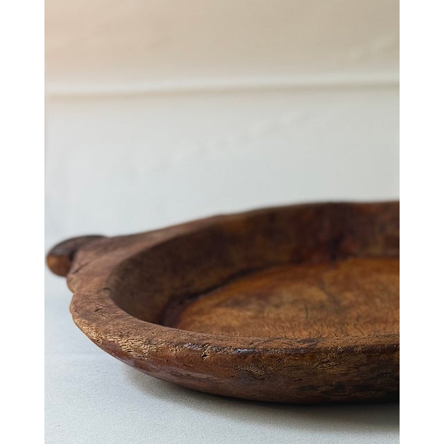 Contemporary Antique Hand-Carved Wooden Dough Bowl With Handles For Sale - Image 3 of 7
