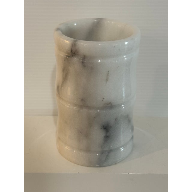 Vintage Heavy Solid White Marble Stone Vessel / Brush Holder / Bud Vase For Sale - Image 10 of 11