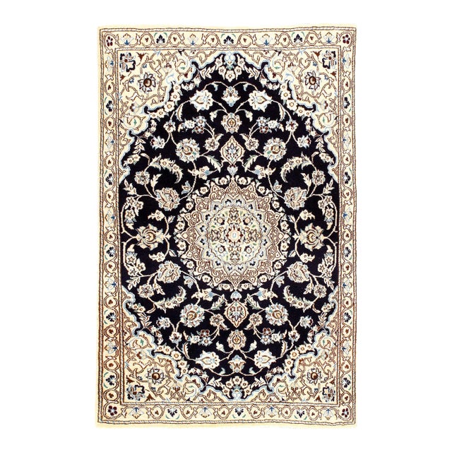 2020s Navy Persian Nain Silk & Wool For Sale