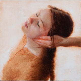 A Sense of Listening by Ken Cunningham | Oil on cradled panel Woman with eyes closed listening. For Sale