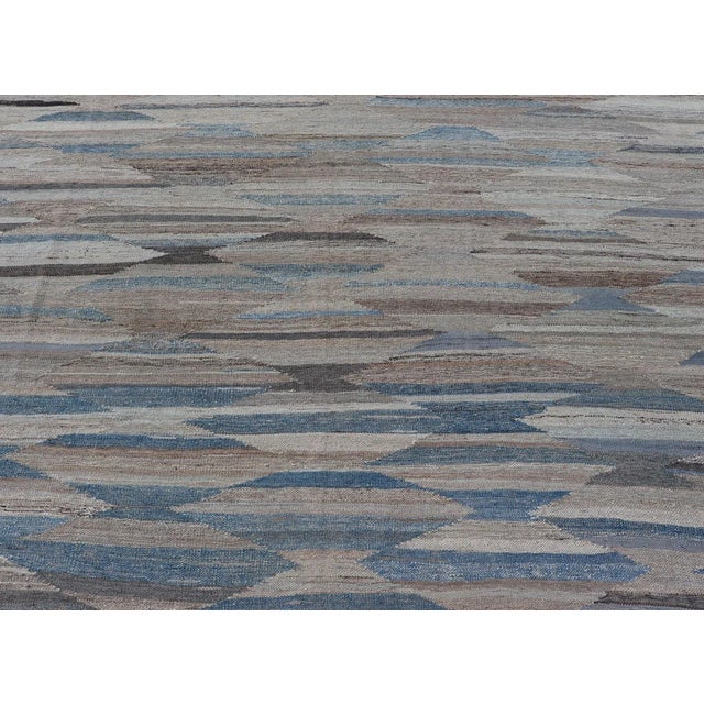 Blue Hand Woven Diamond Modern Kilim Geometric by Keivan Woven Arts 8'10 X 11'10 For Sale - Image 8 of 13
