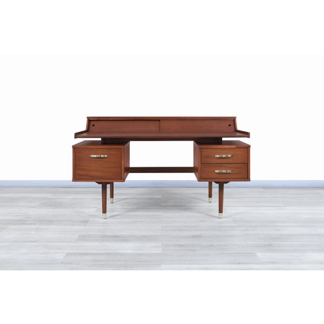 Wood Mid-Century Modern "Biscayne" Floating Top Walnut Desk by Drexel For Sale - Image 7 of 13