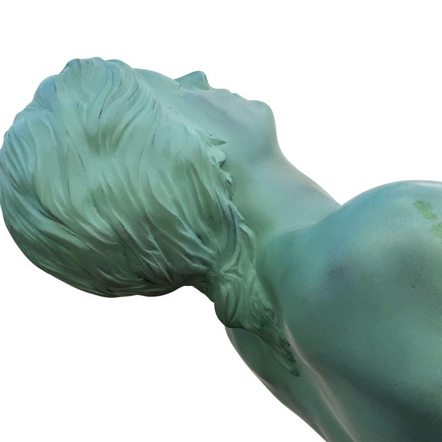 6' Art Deco "Clarte" Biba Nude Green Patina Floor Lamp, Max Le Verrier Style For Sale - Image 9 of 10