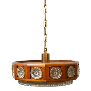 1960s Carl Fagerlund for Orrefors Teak & Glass Chandelier For Sale