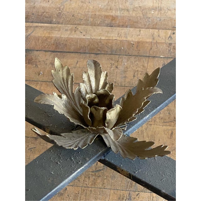 Vintage Patio Round Iron Table Base with Gold Leaf and Rose For Sale - Image 4 of 6