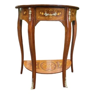 1970 French Artisan Louis XVI Mahogany Bronze Side Table-1 Pc For Sale
