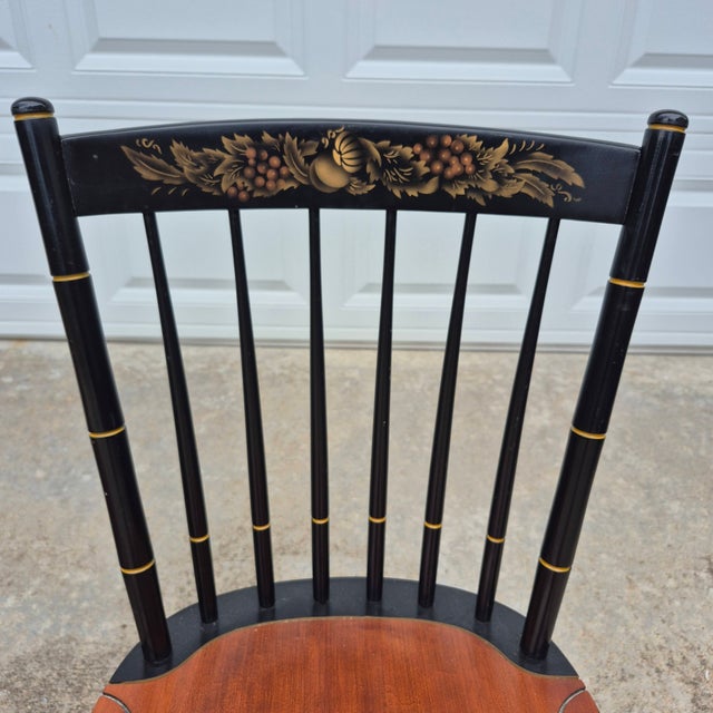 2000 - 2009 2001 Hitchcock Harvest Stenciled Faux Bamboo Cherry Windsor Dining Chairs, Set of 4 For Sale - Image 5 of 15
