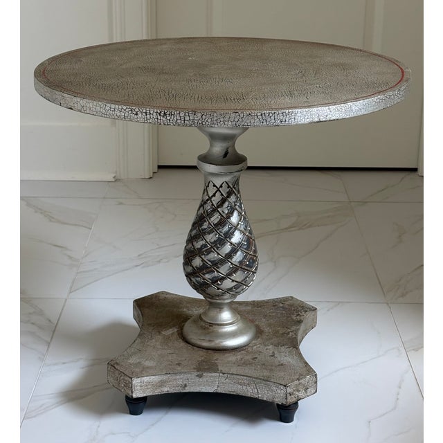 Vintage Palm Beach Regency Style Silver Crackle Finish Pineapple Pedestal Side Table For Sale - Image 12 of 18