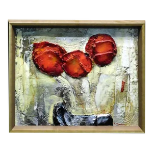 "Tulips-04" Contemporary Abstract Botanical Original Acrylic Painting by Peter Markov, Framed
