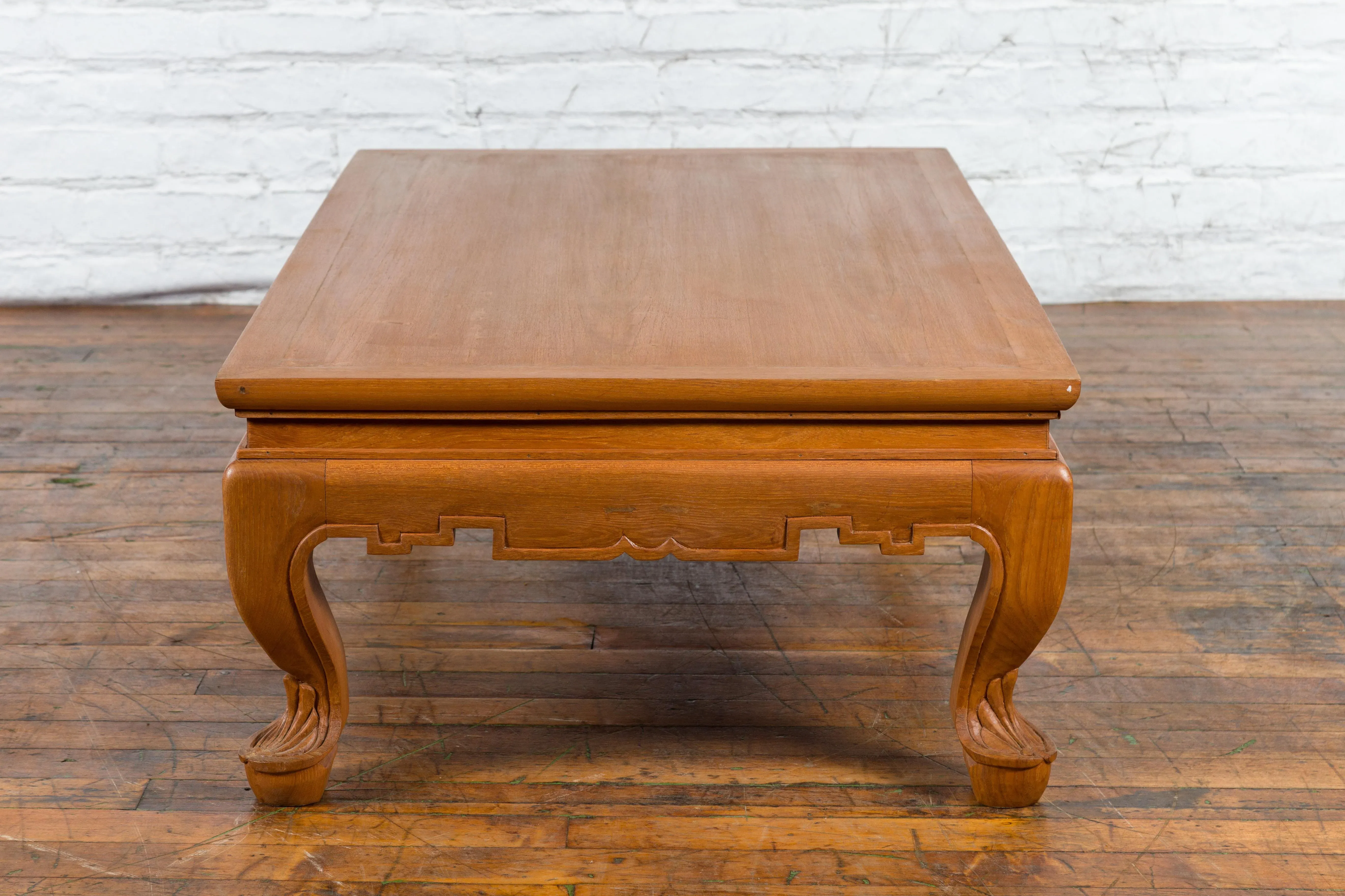 Vintage Thai Waisted Top Coffee Table with Carved Apron & Cabriole