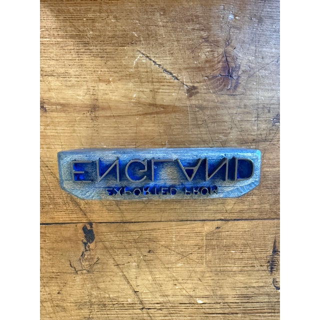 Wood Vintage Wood Block Metal Stamp "Exported From England" For Sale - Image 7 of 8